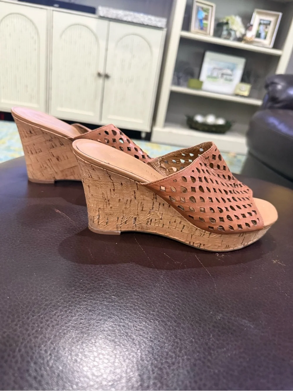 Franco Sarto Tan Perforated Slide Mules